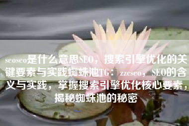 seoseo是什么意思SEO，搜索引擎优化的关键要素与实践蜘蛛池TG：zzcseo，SEO的含义与实践，掌握搜索引擎优化核心要素，揭秘蜘蛛池的秘密