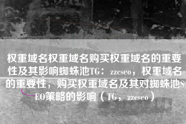 权重域名权重域名购买权重域名的重要性及其影响蜘蛛池TG：zzcseo，权重域名的重要性，购买权重域名及其对蜘蛛池SEO策略的影响（TG，zzcseo）