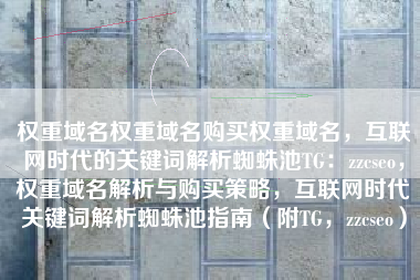 权重域名权重域名购买权重域名，互联网时代的关键词解析蜘蛛池TG：zzcseo，权重域名解析与购买策略，互联网时代关键词解析蜘蛛池指南（附TG，zzcseo）