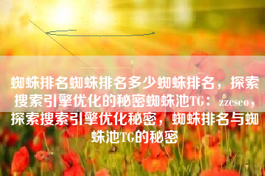 蜘蛛排名蜘蛛排名多少蜘蛛排名，探索搜索引擎优化的秘密蜘蛛池TG：zzcseo，探索搜索引擎优化秘密，蜘蛛排名与蜘蛛池TG的秘密