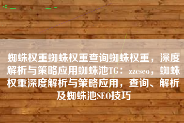 蜘蛛权重蜘蛛权重查询蜘蛛权重，深度解析与策略应用蜘蛛池TG：zzcseo，蜘蛛权重深度解析与策略应用，查询、解析及蜘蛛池SEO技巧