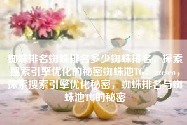 蜘蛛排名蜘蛛排名多少蜘蛛排名，探索搜索引擎优化的秘密蜘蛛池TG：zzcseo，探索搜索引擎优化秘密，蜘蛛排名与蜘蛛池TG的秘密