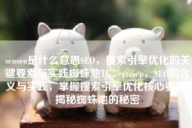 seoseo是什么意思SEO，搜索引擎优化的关键要素与实践蜘蛛池TG：zzcseo，SEO的含义与实践，掌握搜索引擎优化核心要素，揭秘蜘蛛池的秘密