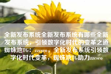 全新发布系统全新发布系统有哪些全新发布系统，引领数字化时代的变革之道蜘蛛池TG：zzcseo，全新发布系统引领数字化时代变革，蜘蛛池TG助力zzcseo