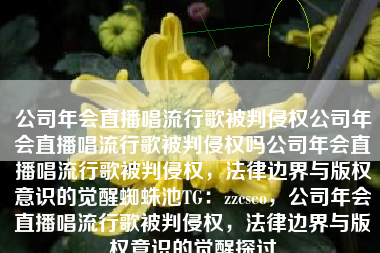 公司年会直播唱流行歌被判侵权公司年会直播唱流行歌被判侵权吗公司年会直播唱流行歌被判侵权，法律边界与版权意识的觉醒蜘蛛池TG：zzcseo，公司年会直播唱流行歌被判侵权，法律边界与版权意识的觉醒探讨