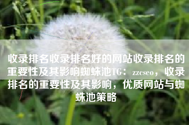 收录排名收录排名好的网站收录排名的重要性及其影响蜘蛛池TG：zzcseo，收录排名的重要性及其影响，优质网站与蜘蛛池策略