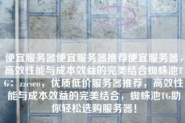 便宜服务器便宜服务器推荐便宜服务器，高效性能与成本效益的完美结合蜘蛛池TG：zzcseo，优质低价服务器推荐，高效性能与成本效益的完美结合，蜘蛛池TG助你轻松选购服务器！