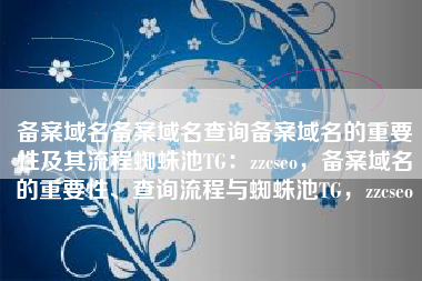 备案域名备案域名查询备案域名的重要性及其流程蜘蛛池TG：zzcseo，备案域名的重要性、查询流程与蜘蛛池TG，zzcseo