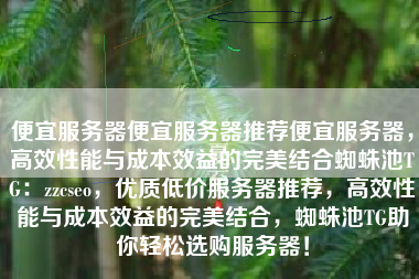 便宜服务器便宜服务器推荐便宜服务器，高效性能与成本效益的完美结合蜘蛛池TG：zzcseo，优质低价服务器推荐，高效性能与成本效益的完美结合，蜘蛛池TG助你轻松选购服务器！