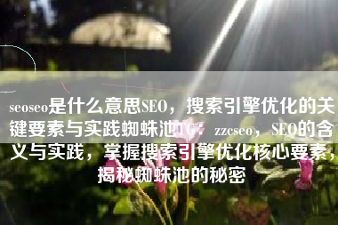 seoseo是什么意思SEO，搜索引擎优化的关键要素与实践蜘蛛池TG：zzcseo，SEO的含义与实践，掌握搜索引擎优化核心要素，揭秘蜘蛛池的秘密