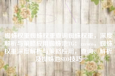 蜘蛛权重蜘蛛权重查询蜘蛛权重，深度解析与策略应用蜘蛛池TG：zzcseo，蜘蛛权重深度解析与策略应用，查询、解析及蜘蛛池SEO技巧