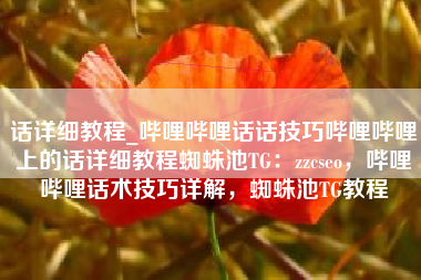 话详细教程_哔哩哔哩话话技巧哔哩哔哩上的话详细教程蜘蛛池TG：zzcseo，哔哩哔哩话术技巧详解，蜘蛛池TG教程