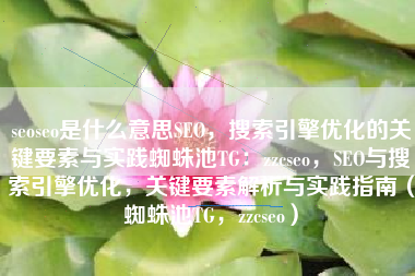 seoseo是什么意思SEO，搜索引擎优化的关键要素与实践蜘蛛池TG：zzcseo，SEO与搜索引擎优化，关键要素解析与实践指南（蜘蛛池TG，zzcseo）