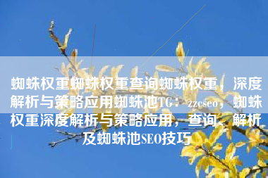 蜘蛛权重蜘蛛权重查询蜘蛛权重，深度解析与策略应用蜘蛛池TG：zzcseo，蜘蛛权重深度解析与策略应用，查询、解析及蜘蛛池SEO技巧