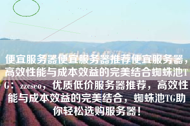 便宜服务器便宜服务器推荐便宜服务器，高效性能与成本效益的完美结合蜘蛛池TG：zzcseo，优质低价服务器推荐，高效性能与成本效益的完美结合，蜘蛛池TG助你轻松选购服务器！
