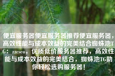 便宜服务器便宜服务器推荐便宜服务器，高效性能与成本效益的完美结合蜘蛛池TG：zzcseo，优质低价服务器推荐，高效性能与成本效益的完美结合，蜘蛛池TG助你轻松选购服务器！