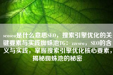 seoseo是什么意思SEO，搜索引擎优化的关键要素与实践蜘蛛池TG：zzcseo，SEO的含义与实践，掌握搜索引擎优化核心要素，揭秘蜘蛛池的秘密