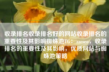 收录排名收录排名好的网站收录排名的重要性及其影响蜘蛛池TG：zzcseo，收录排名的重要性及其影响，优质网站与蜘蛛池策略