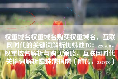 权重域名权重域名购买权重域名，互联网时代的关键词解析蜘蛛池TG：zzcseo，权重域名解析与购买策略，互联网时代关键词解析蜘蛛池指南（附TG，zzcseo）