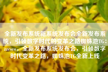 全新发布系统新系统发布会全新发布系统，引领数字时代的变革之路蜘蛛池TG：zzcseo，全新发布系统发布会，引领数字时代变革之路，蜘蛛池TG全新上线