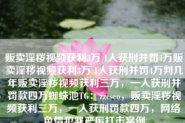 贩卖淫秽视频获利3万 1人获刑并罚4万贩卖淫秽视频获利3万 1人获刑并罚4万判几年贩卖淫秽视频获利三万，一人获刑并罚款四万蜘蛛池TG：zzcseo，贩卖淫秽视频获利三万，一人获刑罚款四万，网络色情犯罪严厉打击案例