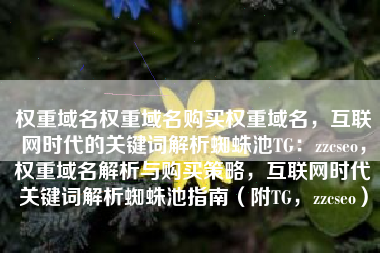 权重域名权重域名购买权重域名，互联网时代的关键词解析蜘蛛池TG：zzcseo，权重域名解析与购买策略，互联网时代关键词解析蜘蛛池指南（附TG，zzcseo）