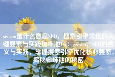 seoseo是什么意思SEO，搜索引擎优化的关键要素与实践蜘蛛池TG：zzcseo，SEO的含义与实践，掌握搜索引擎优化核心要素，揭秘蜘蛛池的秘密