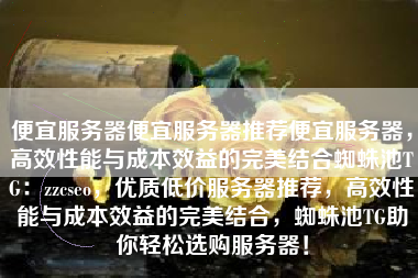 便宜服务器便宜服务器推荐便宜服务器，高效性能与成本效益的完美结合蜘蛛池TG：zzcseo，优质低价服务器推荐，高效性能与成本效益的完美结合，蜘蛛池TG助你轻松选购服务器！