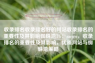 收录排名收录排名好的网站收录排名的重要性及其影响蜘蛛池TG：zzcseo，收录排名的重要性及其影响，优质网站与蜘蛛池策略
