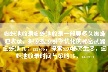 蜘蛛池收录蜘蛛池收录一般要多久蜘蛛池收录，探索搜索引擎优化的秘密武器蜘蛛池TG：zzcseo，探索SEO秘密武器，蜘蛛池收录时间与策略TG，zzcseo