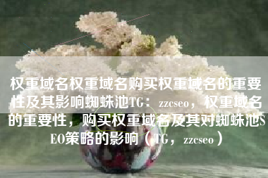 权重域名权重域名购买权重域名的重要性及其影响蜘蛛池TG：zzcseo，权重域名的重要性，购买权重域名及其对蜘蛛池SEO策略的影响（TG，zzcseo）