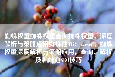 蜘蛛权重蜘蛛权重查询蜘蛛权重，深度解析与策略应用蜘蛛池TG：zzcseo，蜘蛛权重深度解析与策略应用，查询、解析及蜘蛛池SEO技巧