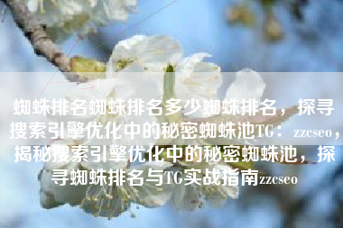 蜘蛛排名蜘蛛排名多少蜘蛛排名，探寻搜索引擎优化中的秘密蜘蛛池TG：zzcseo，揭秘搜索引擎优化中的秘密蜘蛛池，探寻蜘蛛排名与TG实战指南zzcseo