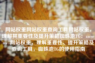 网站权重网站权重查询工具网站权重，理解其重要性及提升策略蜘蛛池TG：zzcseo，网站权重，理解重要性、提升策略及查询工具，蜘蛛池TG的使用指南
