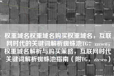 权重域名权重域名购买权重域名，互联网时代的关键词解析蜘蛛池TG：zzcseo，权重域名解析与购买策略，互联网时代关键词解析蜘蛛池指南（附TG，zzcseo）