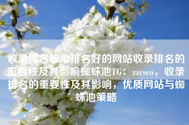 收录排名收录排名好的网站收录排名的重要性及其影响蜘蛛池TG：zzcseo，收录排名的重要性及其影响，优质网站与蜘蛛池策略