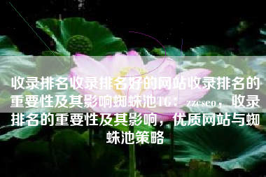 收录排名收录排名好的网站收录排名的重要性及其影响蜘蛛池TG：zzcseo，收录排名的重要性及其影响，优质网站与蜘蛛池策略