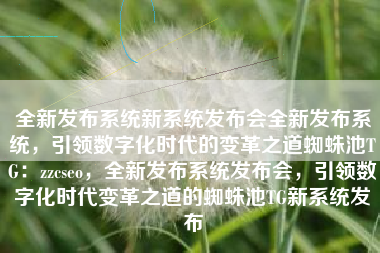 全新发布系统新系统发布会全新发布系统，引领数字化时代的变革之道蜘蛛池TG：zzcseo，全新发布系统发布会，引领数字化时代变革之道的蜘蛛池TG新系统发布