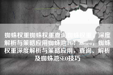 蜘蛛权重蜘蛛权重查询蜘蛛权重，深度解析与策略应用蜘蛛池TG：zzcseo，蜘蛛权重深度解析与策略应用，查询、解析及蜘蛛池SEO技巧