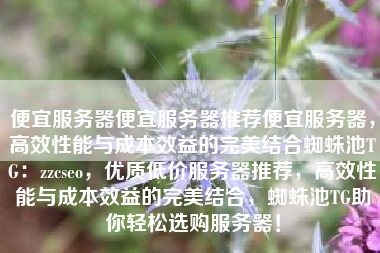 便宜服务器便宜服务器推荐便宜服务器，高效性能与成本效益的完美结合蜘蛛池TG：zzcseo，优质低价服务器推荐，高效性能与成本效益的完美结合，蜘蛛池TG助你轻松选购服务器！