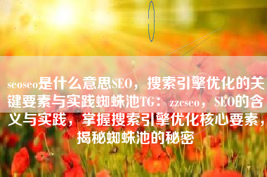seoseo是什么意思SEO，搜索引擎优化的关键要素与实践蜘蛛池TG：zzcseo，SEO的含义与实践，掌握搜索引擎优化核心要素，揭秘蜘蛛池的秘密
