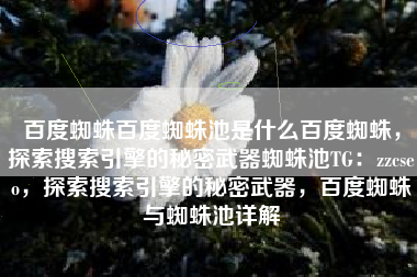 百度蜘蛛百度蜘蛛池是什么百度蜘蛛，探索搜索引擎的秘密武器蜘蛛池TG：zzcseo，探索搜索引擎的秘密武器，百度蜘蛛与蜘蛛池详解