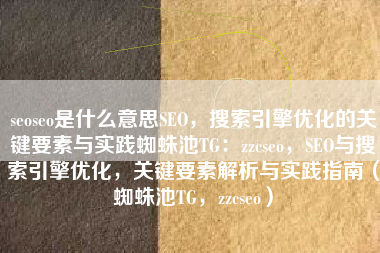 seoseo是什么意思SEO，搜索引擎优化的关键要素与实践蜘蛛池TG：zzcseo，SEO与搜索引擎优化，关键要素解析与实践指南（蜘蛛池TG，zzcseo）