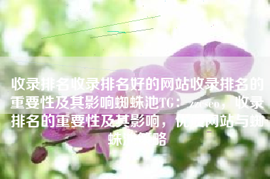 收录排名收录排名好的网站收录排名的重要性及其影响蜘蛛池TG：zzcseo，收录排名的重要性及其影响，优质网站与蜘蛛池策略