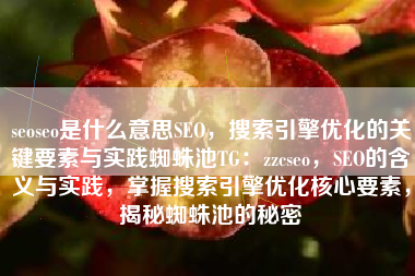 seoseo是什么意思SEO，搜索引擎优化的关键要素与实践蜘蛛池TG：zzcseo，SEO的含义与实践，掌握搜索引擎优化核心要素，揭秘蜘蛛池的秘密