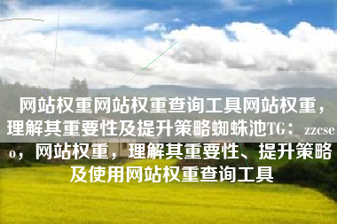 网站权重网站权重查询工具网站权重，理解其重要性及提升策略蜘蛛池TG：zzcseo，网站权重，理解其重要性、提升策略及使用网站权重查询工具