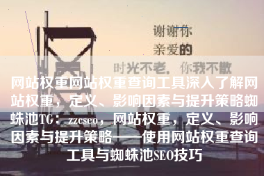 网站权重网站权重查询工具深入了解网站权重，定义、影响因素与提升策略蜘蛛池TG：zzcseo，网站权重，定义、影响因素与提升策略——使用网站权重查询工具与蜘蛛池SEO技巧