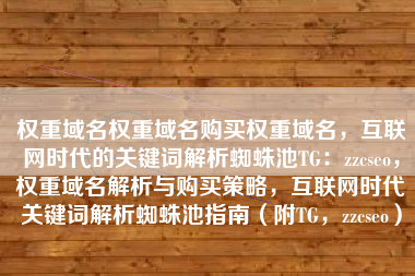 权重域名权重域名购买权重域名，互联网时代的关键词解析蜘蛛池TG：zzcseo，权重域名解析与购买策略，互联网时代关键词解析蜘蛛池指南（附TG，zzcseo）