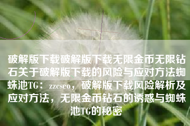 破解版下载破解版下载无限金币无限钻石关于破解版下载的风险与应对方法蜘蛛池TG：zzcseo，破解版下载风险解析及应对方法，无限金币钻石的诱惑与蜘蛛池TG的秘密