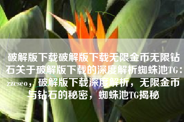 破解版下载破解版下载无限金币无限钻石关于破解版下载的深度解析蜘蛛池TG：zzcseo，破解版下载深度解析，无限金币与钻石的秘密，蜘蛛池TG揭秘